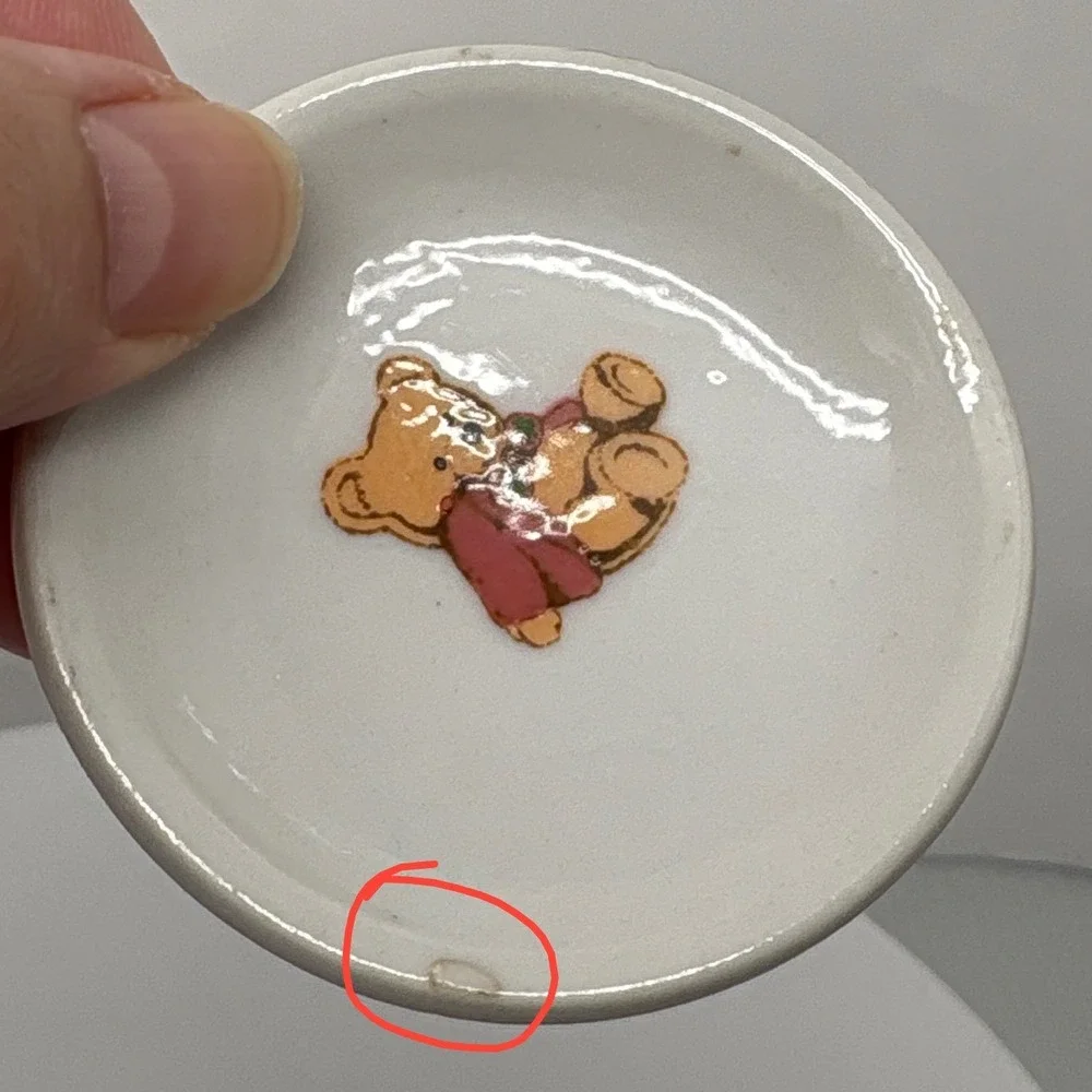 Vintage Miniature Teddy Bear Ceramic Trinket Dish White Round 2